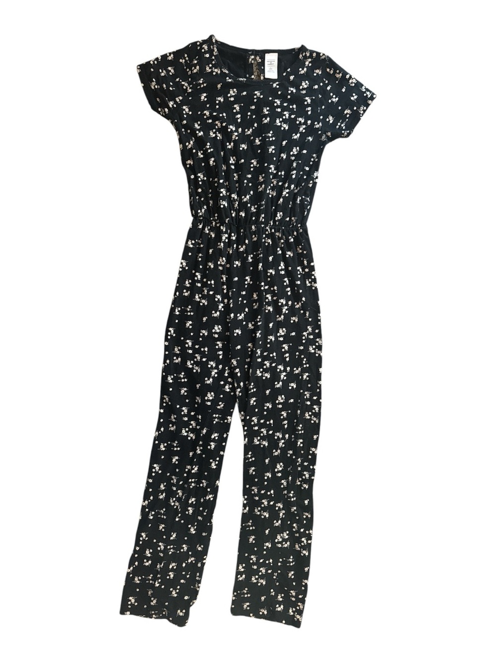Melrose and Market Black Floral Short-Sleeve Jumpsuit w/ White Print 10/12 Girls